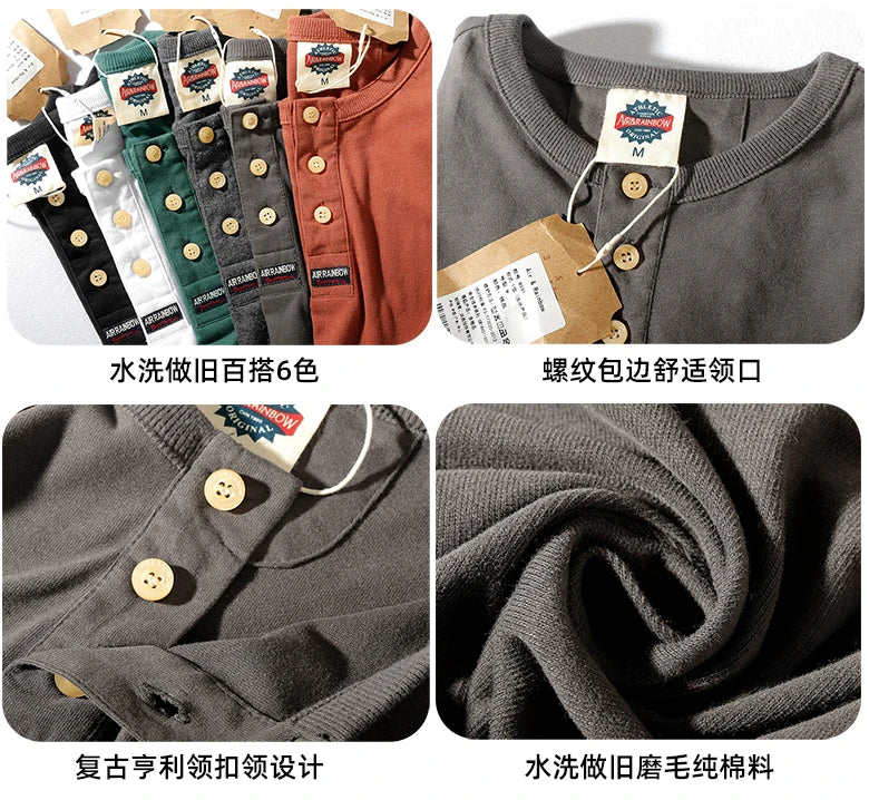 2023 Autumn New Men's Fashion Simple Long Sleeve O-neck Pure Cotton Solid T-shirt Bottomed Shirt Retro American Casual