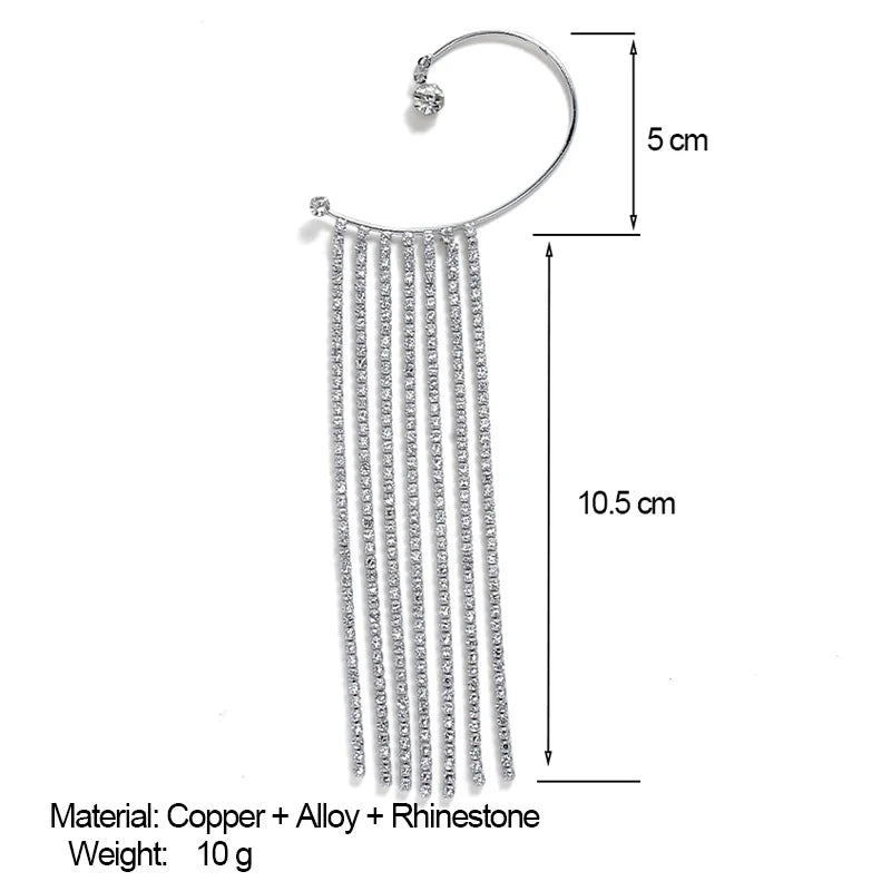 20Style Luxury Shiny Crystal Rhinestone Long Tassel Ear Cuff No Pierced Ear Clip Earrings For Women Wedding Korean Trend Jewelry Viralgem Store