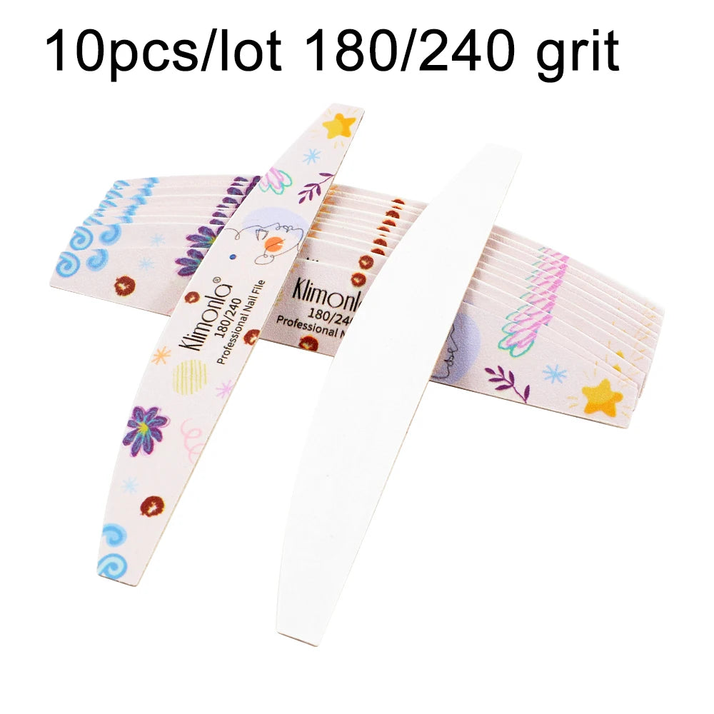 10Pcs/Lot Nail File 100 180 Grit Professional Wooden Two Sided Sanding Files Washable Nails Accessories Manicure Salon Tools