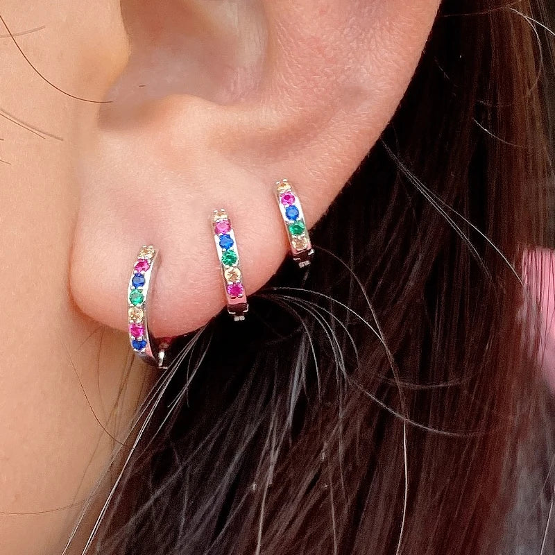 1 Pcs Fashion Exquisite Crystal Zircon Hoop Earrings for Women Rainbow Cartilage Helix Tragus Earring Stud Body Piercing Jewelry Viralgem Store