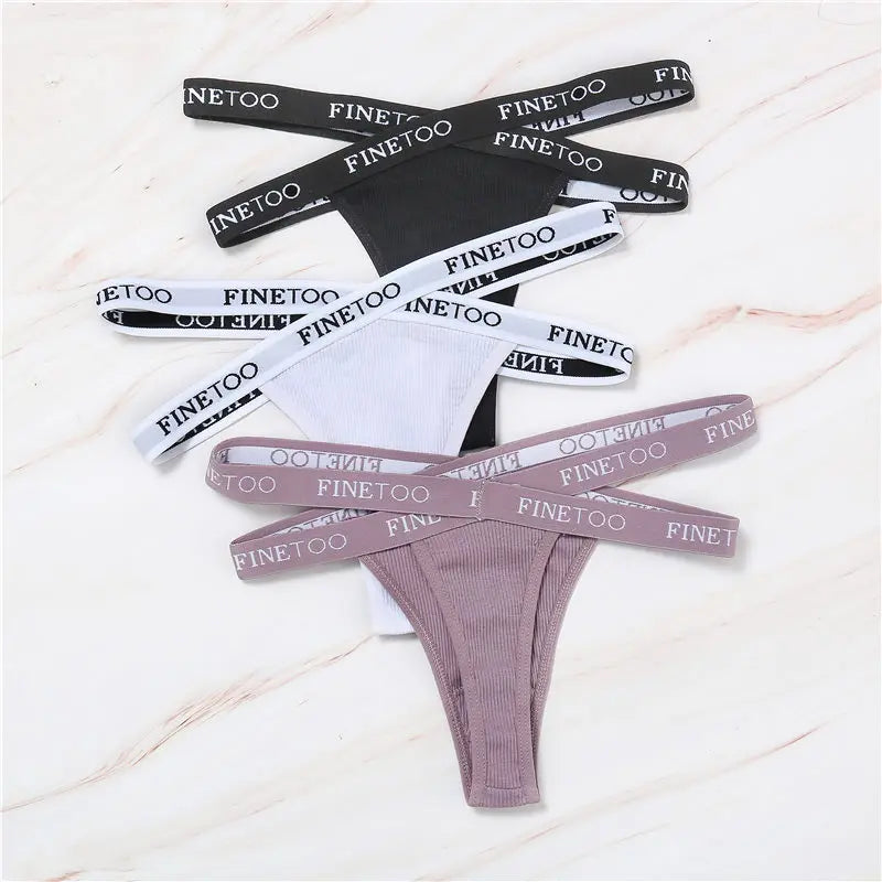 3PCS/Set Cross Strap G-String Cotton Panties Women Sexy High Waist Women's Panties FINETOO Letter Waisted Panty Lingerie M-XL