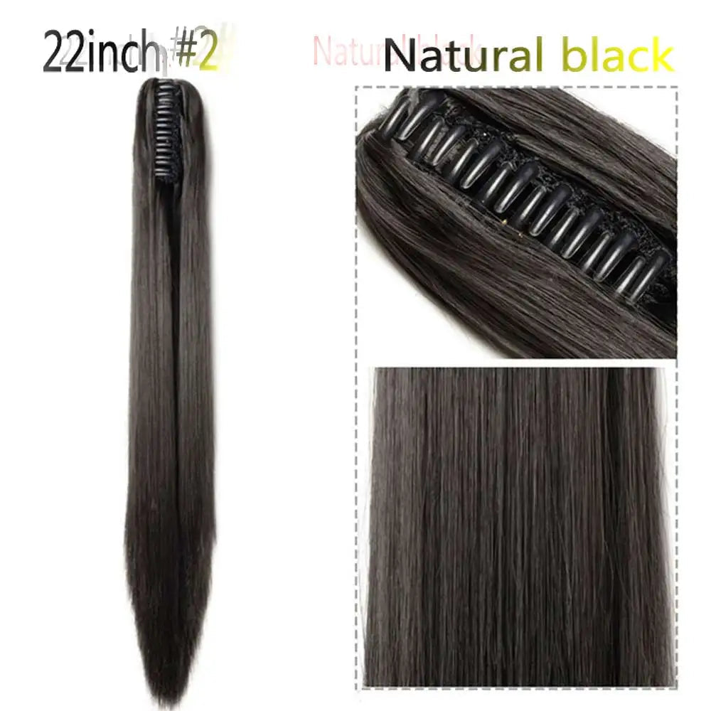 22" Synthetic Women Claw on Ponytail Clip in Hair Extensions Straight Style Pony Tail Hairpiece Ombre Brown Blonde Viralgem Store