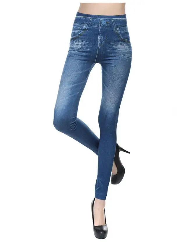 2023 Women's Spring and Summer Tight Imitation Jeans, Smart Slim Fashion, Large Tight Pants, False Pocket Women's Fitness Pants