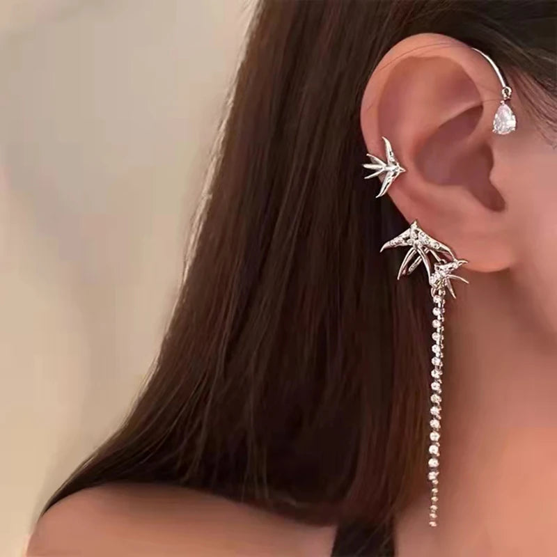 20Style Luxury Shiny Crystal Rhinestone Long Tassel Ear Cuff No Pierced Ear Clip Earrings For Women Wedding Korean Trend Jewelry Viralgem Store