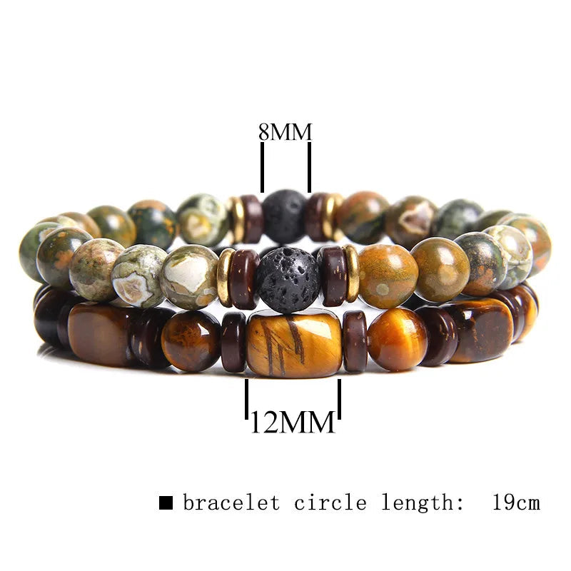 2 Chain Bracelets Friendship Jewelry Handmade Elastic Men Bangle Natural Tiger Eye Stone Beads Bracelet Unisex Pulsera Hombre Viralgem Store