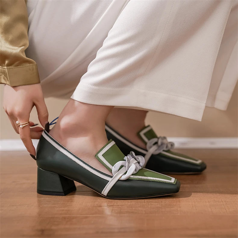 2020 Summer Women Chunky Pumps Thick High Heel Slip-On Waterproof Loafers Shoes Casual Vintage Square Toe Ladies Suit Shoes