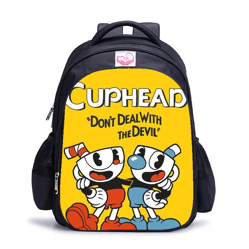 16 Inch Cuphead Game Mugman Children Backpack Lovely Schoolbag Boys and Girls Orthopedic Backpack Pencil Bag Sets