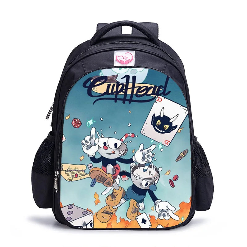16 Inch Cuphead Game Mugman Children Backpack Lovely Schoolbag Boys and Girls Orthopedic Backpack Pencil Bag Sets
