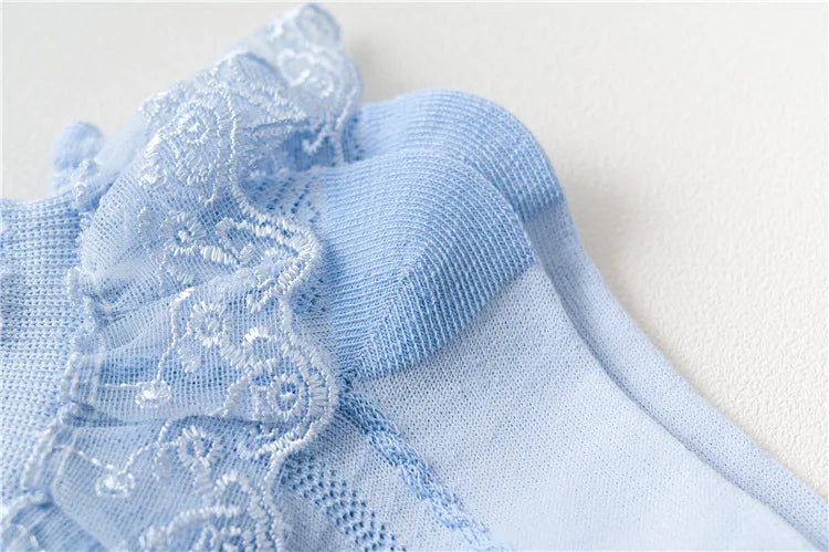 10 Pairs/lot Baby Girls Kids Socks Lace Ruffle Princess Mesh Children Ankle Short Breathable Cotton White Pink Blue Toddler Sock