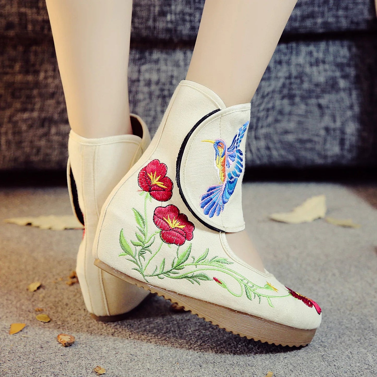 Veowalk Ankle Wrap Women Casual Boots Hummingbird Chinese Noble Mary Janes Inside Increased Embroidery Pumps Cloth Shoes Viralgem Store