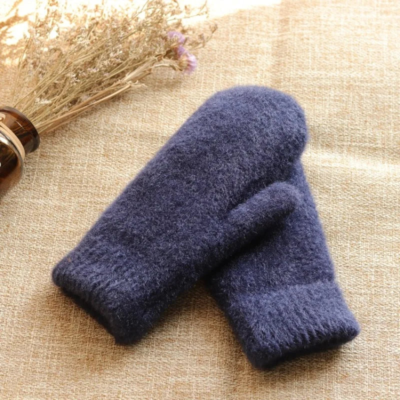 Women Winter Keep Warm Plus Cashmere Thicken Mink Fleece Solid Cute Lovely Outdoor Windproof Cycling Full Finger Mittens Gloves