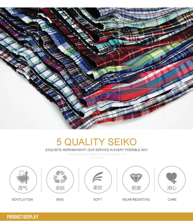 100% Cotton 4 Pcs Men's panties Underwear male Boxers Shorts Casual Sleep Underpants Plaid Loose Comfortable Homewear Striped Viralgem Store