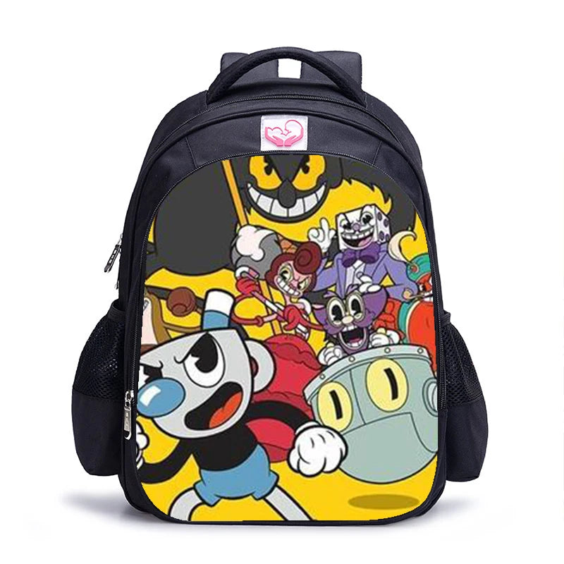 16 Inch Cuphead Game Mugman Children Backpack Lovely Schoolbag Boys and Girls Orthopedic Backpack Pencil Bag Sets