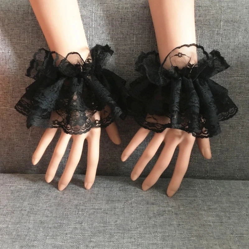 Steampunk Lolita Hand Sleeve Wrist Cuffs Ruffled Floral Lace Elastic Bracelet XX9D Viralgem Store