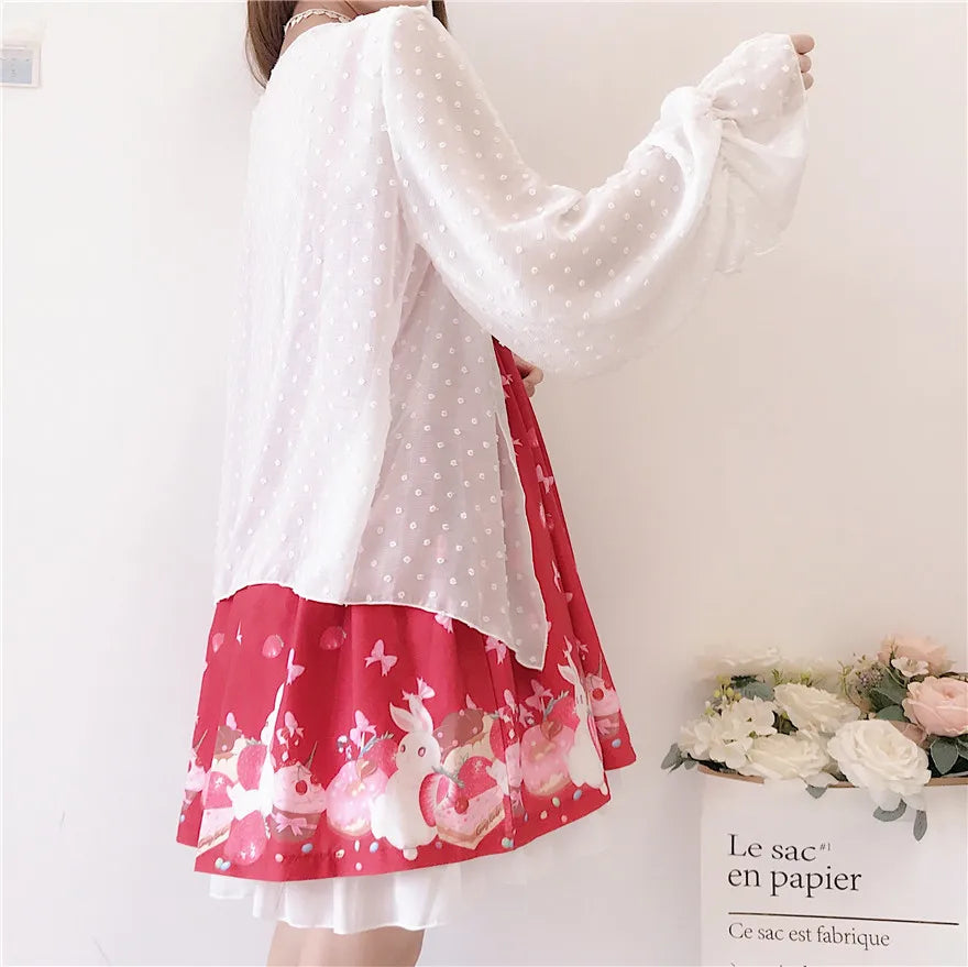 Sun-protective clothing sweet lolita coat lantern sleeve kawaii girl white victorian clothes tea party gothic lolita coat loli