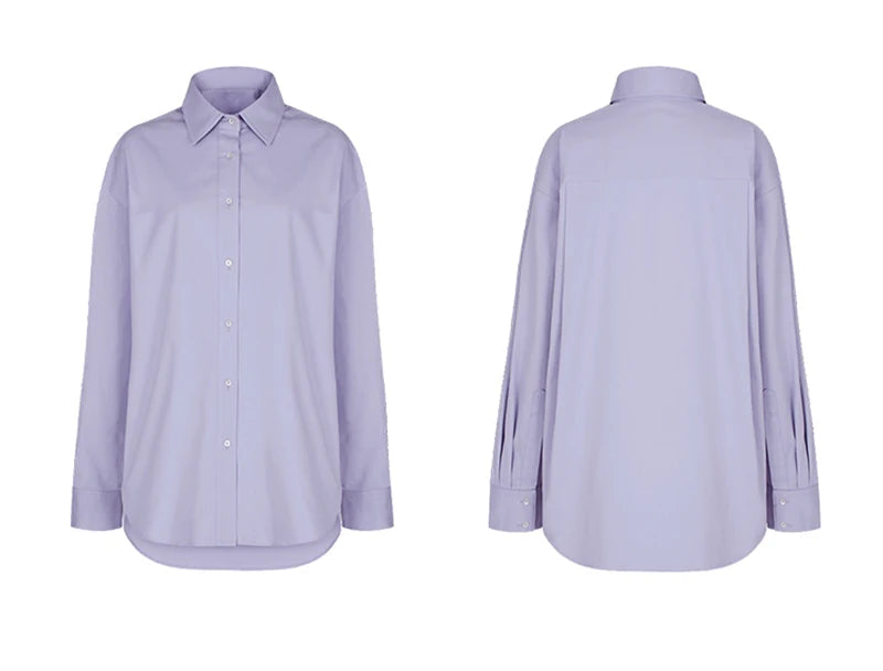 100% Cotton Women's Shirt 2024 Autumn New Solid Color Button Turn-Down Collar Long-Sleeved Casual Loose Ladies OL Shirts Viralgem Store