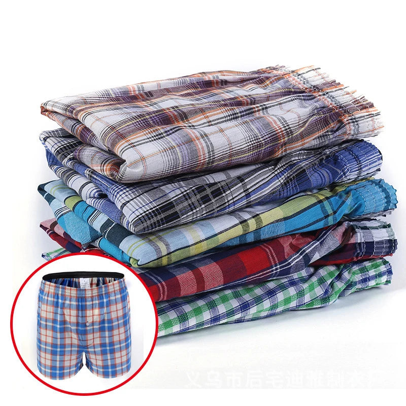 100% Cotton 4 Pcs Men's panties Underwear male Boxers Shorts Casual Sleep Underpants Plaid Loose Comfortable Homewear Striped Viralgem Store