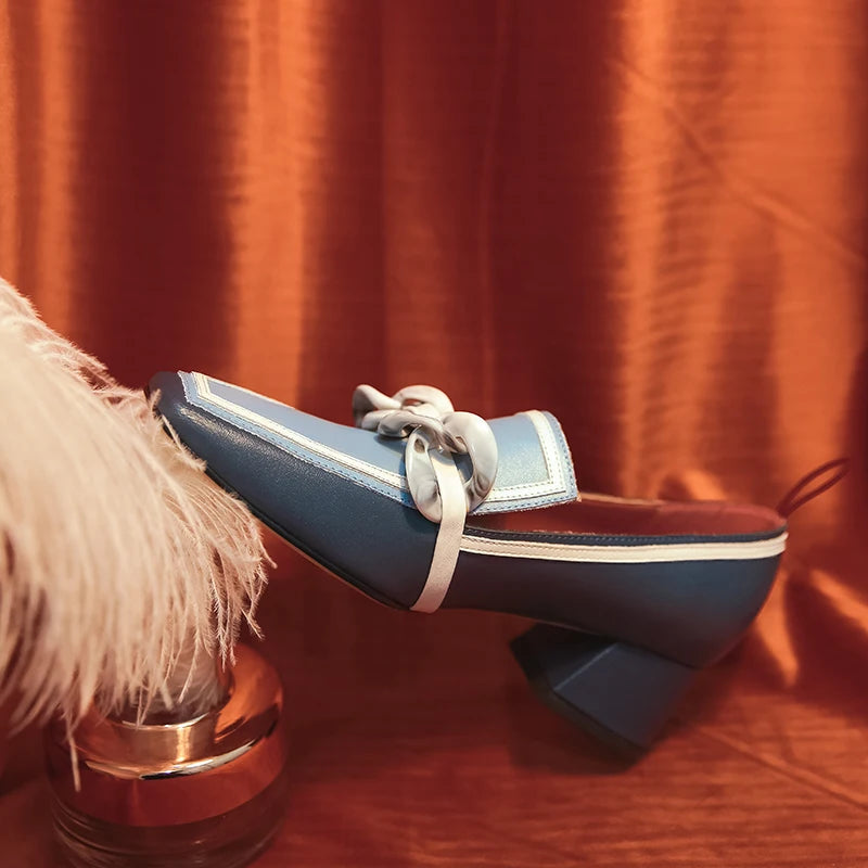 2020 Summer Women Chunky Pumps Thick High Heel Slip-On Waterproof Loafers Shoes Casual Vintage Square Toe Ladies Suit Shoes