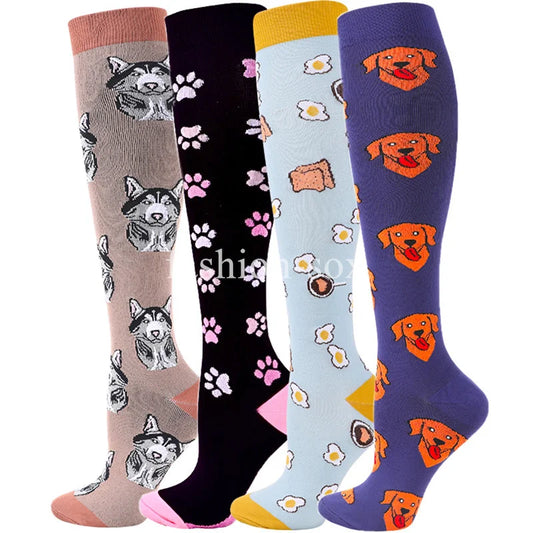 Women Men Compression Socks Cat Dog Animal Prints High Stockings Running Compression Stockings 20-30mmhg Sports Socks