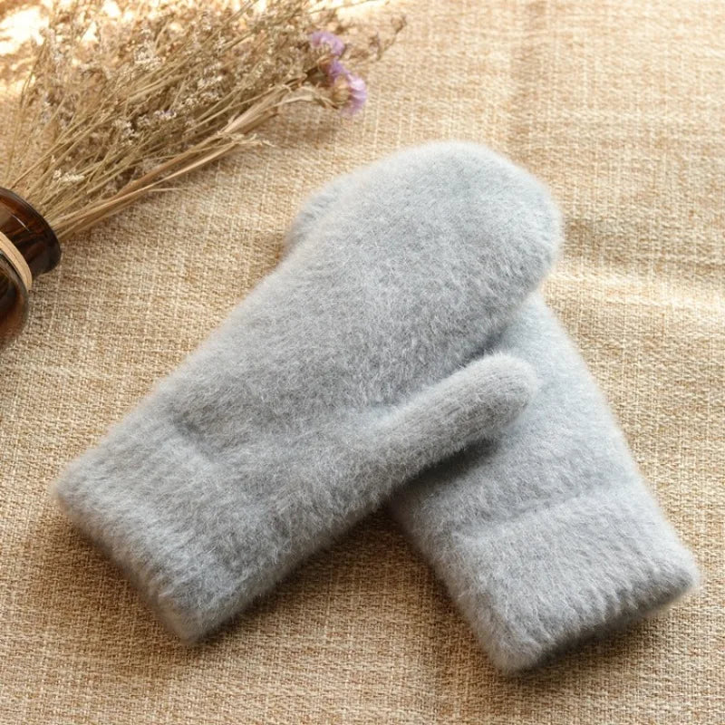 Women Winter Keep Warm Plus Cashmere Thicken Mink Fleece Solid Cute Lovely Outdoor Windproof Cycling Full Finger Mittens Gloves