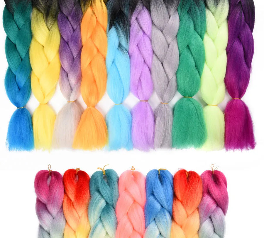 24'' 100G Synthetic Jumbo Braiding Hair Ombre Rainbow Hair Extensions Festival Jumbo Crochet Hair Weaving Box Braids Hairpieces