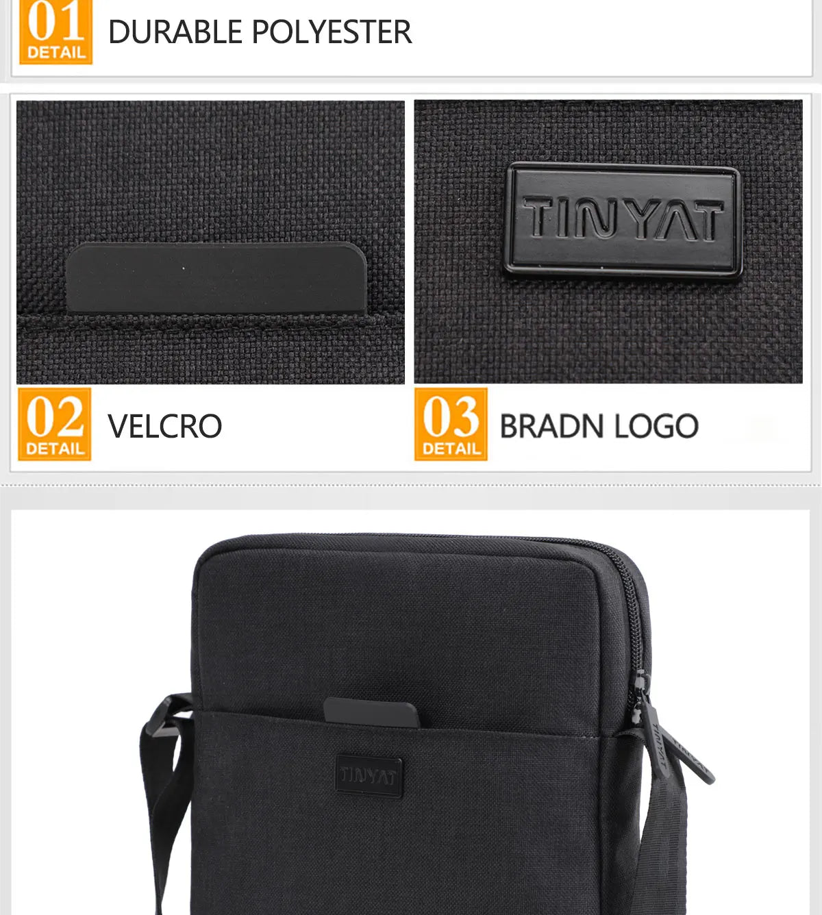 TINYAT Men's Bags Light Canvas Shoulder Bag For 7.9' Ipad Casual Crossbody Bags Waterproof Business Shoulder bag for men 0.13kg