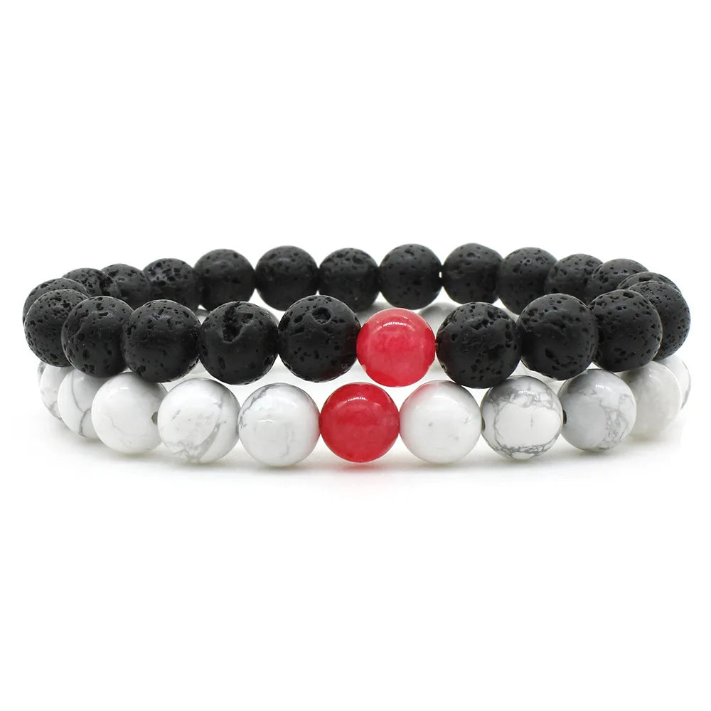 Women Men 8mm Beaded Natural Stone Bracelet Couples Lover Agate Quartz Lava Tiger Eye Healing Energy Bangle Yoga Jewelry