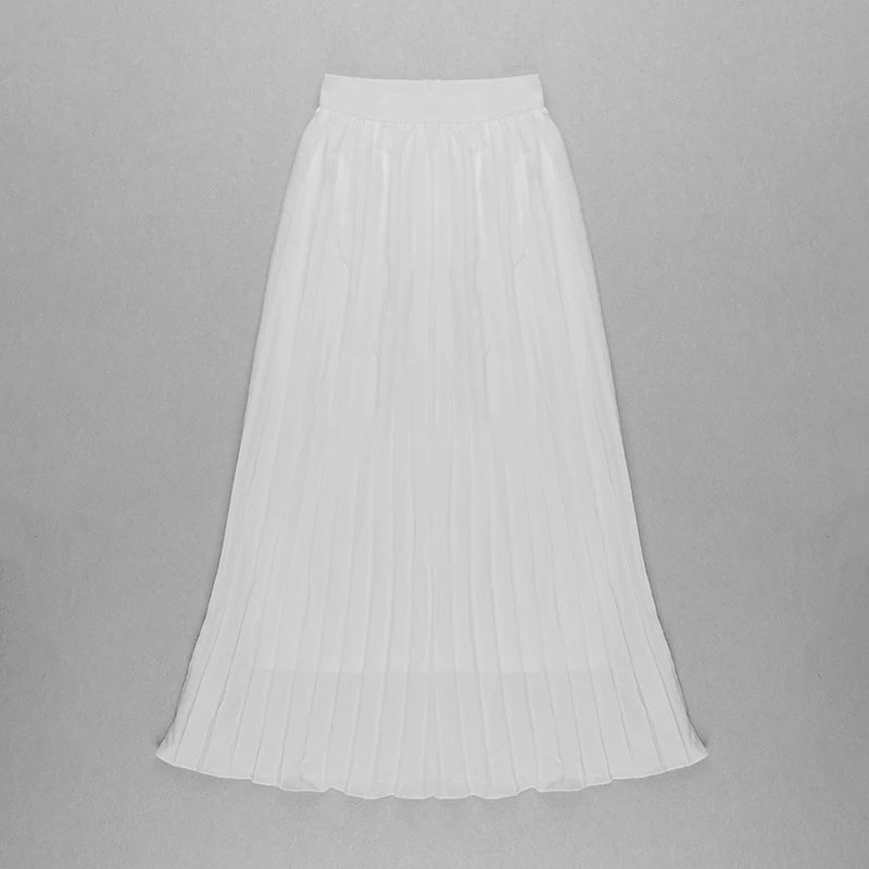 TWOTWINSTYLE Sexy Two Piece Set Women Halter Sleeveless Open Back Top High Waist Pleated Maxi Skirt Slim Women's Suit Summer New