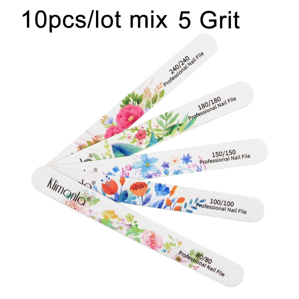 10Pcs/Lot Nail File 100 180 Grit Professional Wooden Two Sided Sanding Files Washable Nails Accessories Manicure Salon Tools