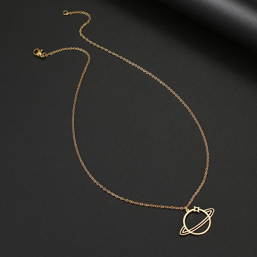 Stainless Steel Necklaces Gothic Planetary Universe Pendant Collar Chain Fashion Necklace For Women Men Jewelry Friend Best Gift