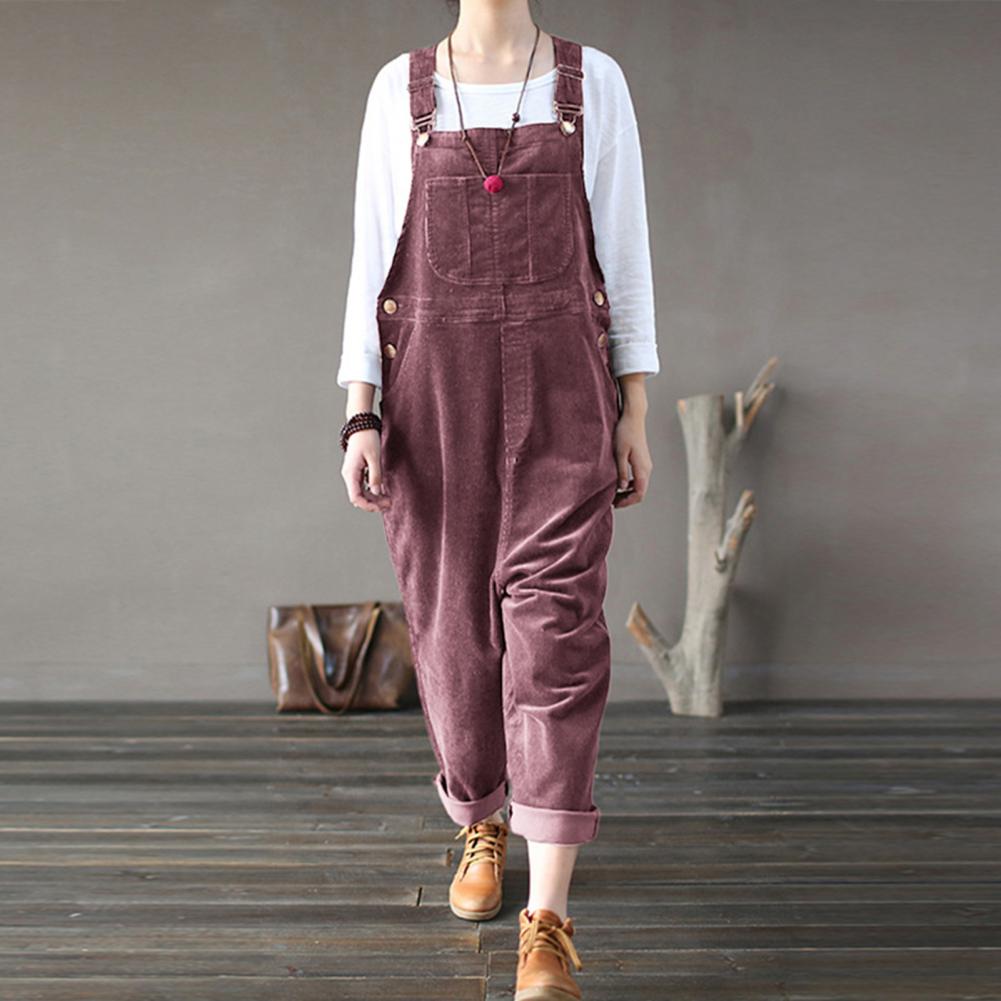 Winter Corduroy Jumpsuit Women Wide Leg Overalls Solid Color Loose Sleeveless Wide Leg Jumpsuit combinaison femme Комбинезоны Viralgem Store