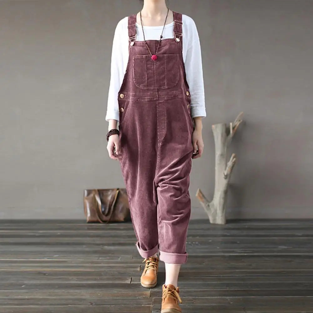 Winter Corduroy Jumpsuit Women Wide Leg Overalls Solid Color Loose Sleeveless Wide Leg Jumpsuit combinaison femme Комбинезоны Viralgem Store