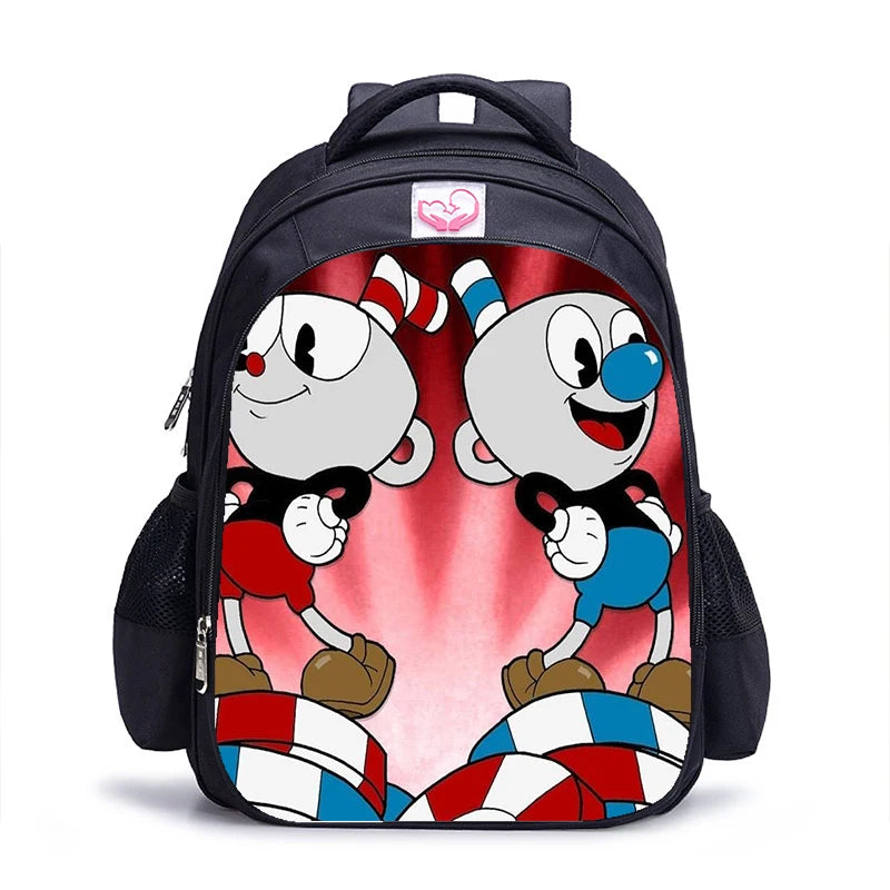 16 Inch Cuphead Game Mugman Children Backpack Lovely Schoolbag Boys and Girls Orthopedic Backpack Pencil Bag Sets