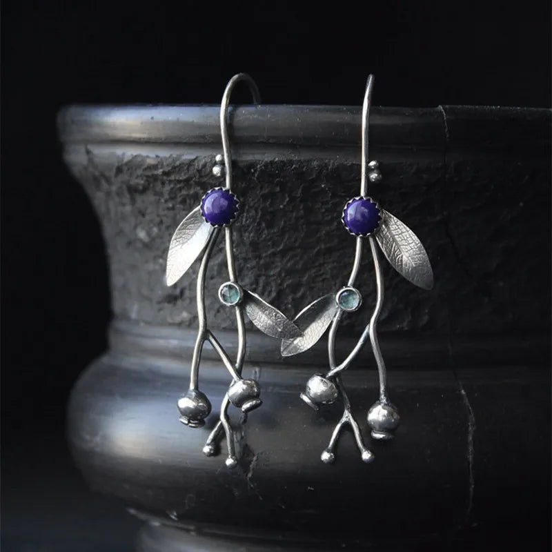 Woodland Earrings Witch Mushroom Elven Forest Leaf Earrings Nature Botanical Jewelry Silver Wire Wrapped