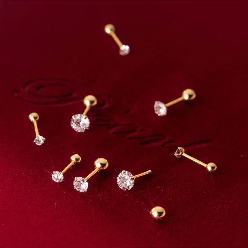 WANTME 925 Sterling Silver Luxury Round Zircon Simple Bead Stud Earrings for Women Fashion Body Piercing Jewelry Accessories