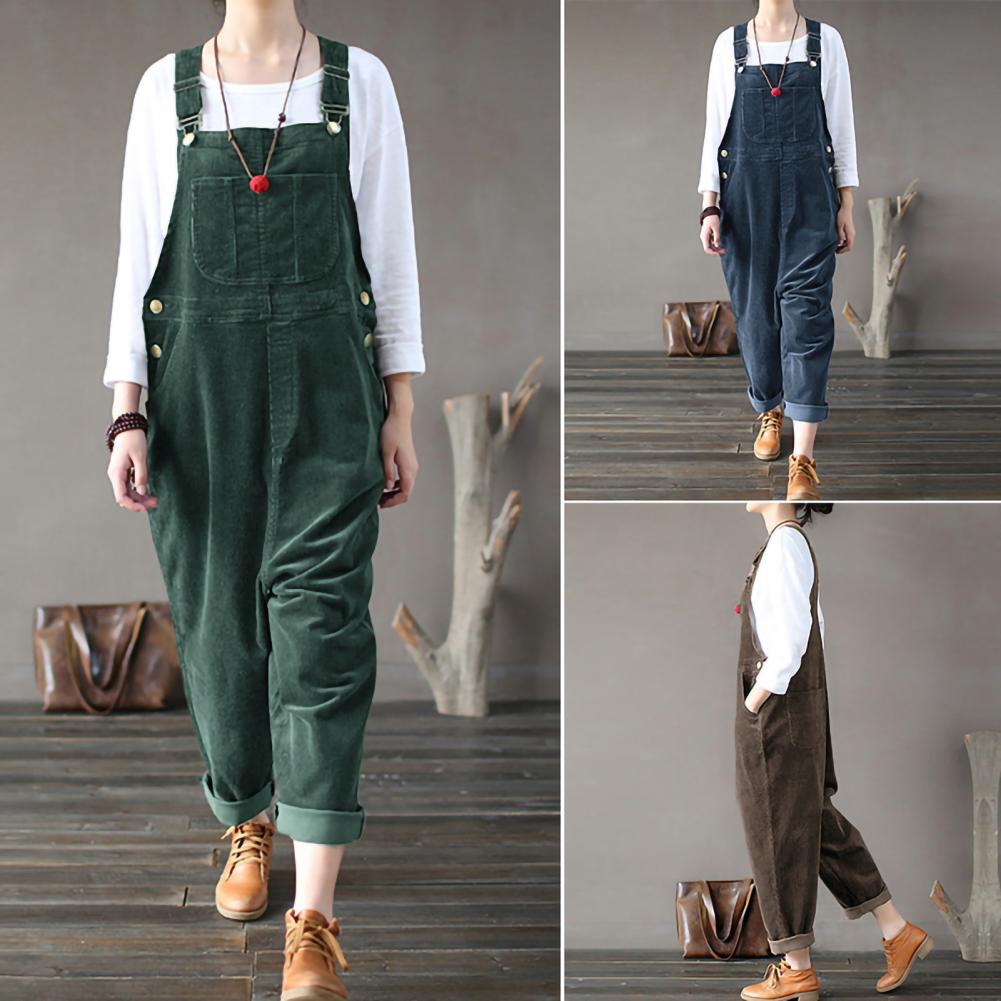 Winter Corduroy Jumpsuit Women Wide Leg Overalls Solid Color Loose Sleeveless Wide Leg Jumpsuit combinaison femme Комбинезоны Viralgem Store
