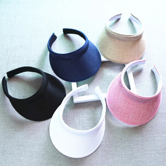 Summer Breathable Straw Sun Hats Topless Empty Sun Visor Cap hat Ladies Adjustable Nature Straw Topless Beach Trip Cap