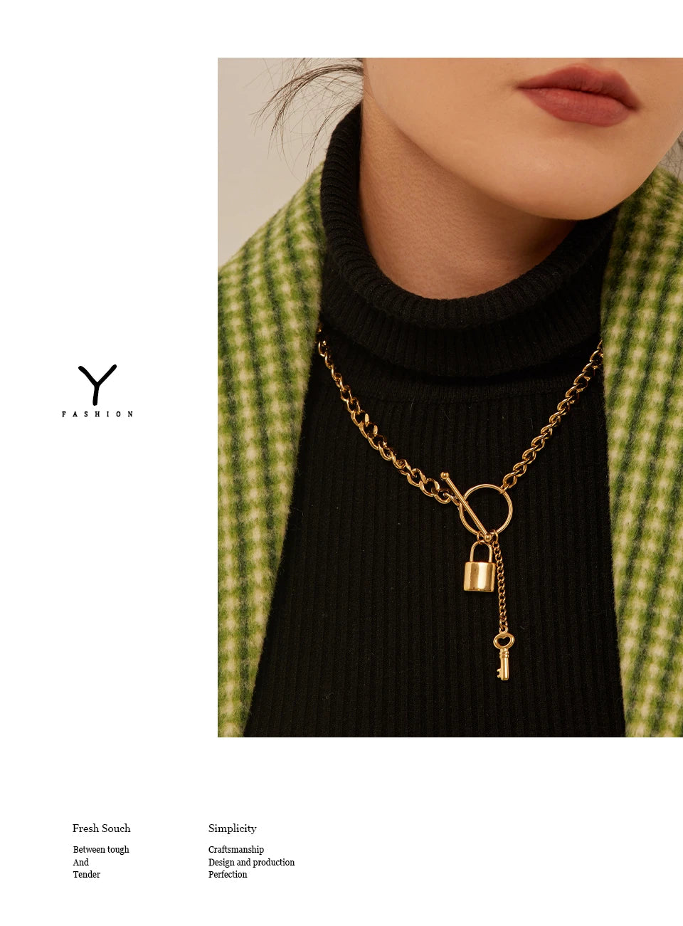 Yhpup New 316L Stainless Steel Jewelry Punk Metal Lock Pendant Necklace Minimalist 18 K Plated Chain подвеска Necklace Gala