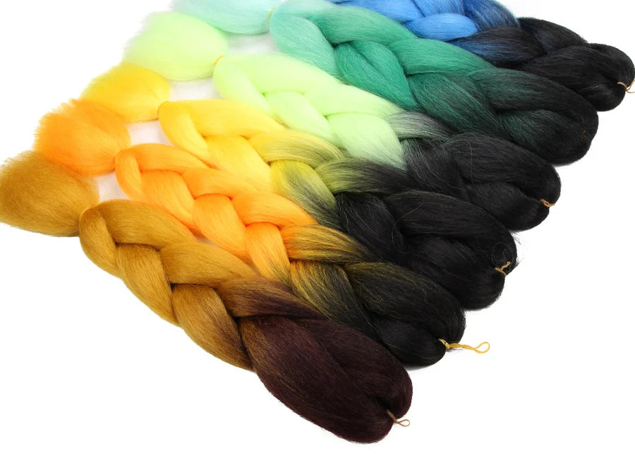 24'' 100G Synthetic Jumbo Braiding Hair Ombre Rainbow Hair Extensions Festival Jumbo Crochet Hair Weaving Box Braids Hairpieces