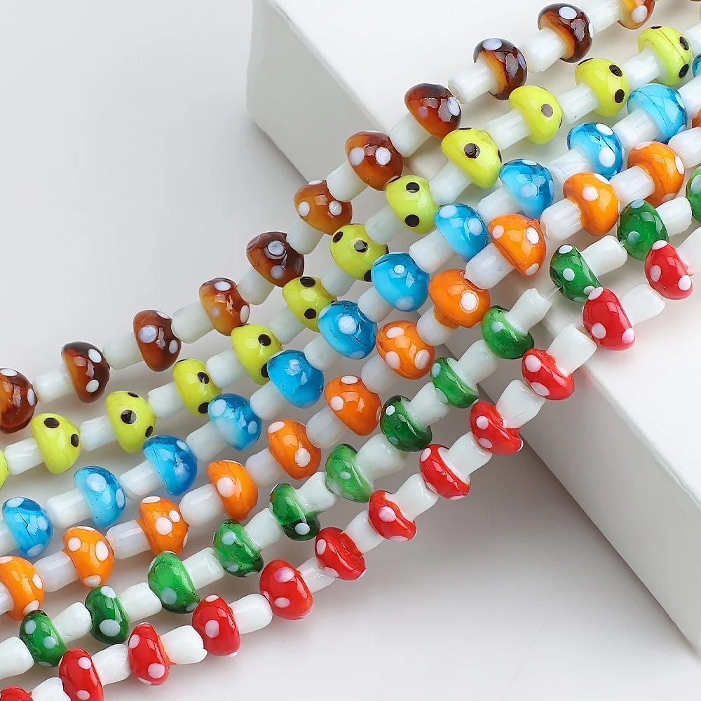 10Pcs 10x13mm 12x16mm 15x20mm Mushroom Shape Lampwork Glass Loose Beads for DIY Crafts Jewelry Making Earing Necklace Accessory