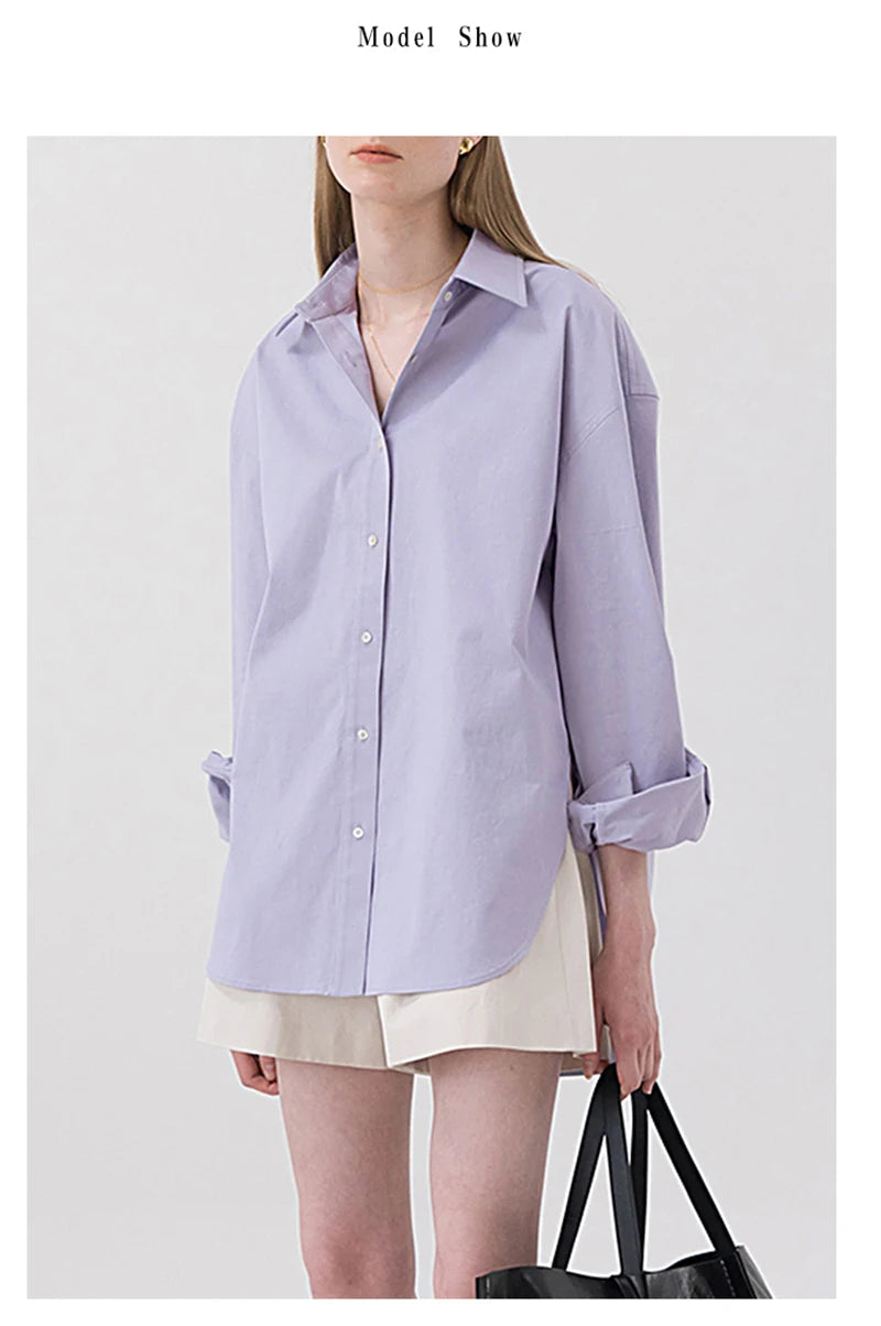 100% Cotton Women's Shirt 2024 Autumn New Solid Color Button Turn-Down Collar Long-Sleeved Casual Loose Ladies OL Shirts Viralgem Store