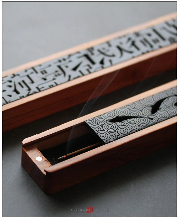 1pc Antique personality solid wood hollowed out line incense box portable sleeping incense box incense box incense fumigation