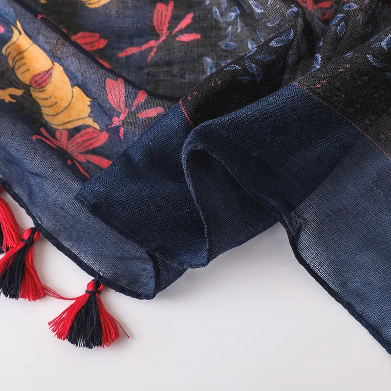 2023 Women Fashion Small Polka Floral Tassel Viscose Shawl Scarf Print Voile Wrap Headband Bufandas Muslim Hijab Sjaal 125*125Cm