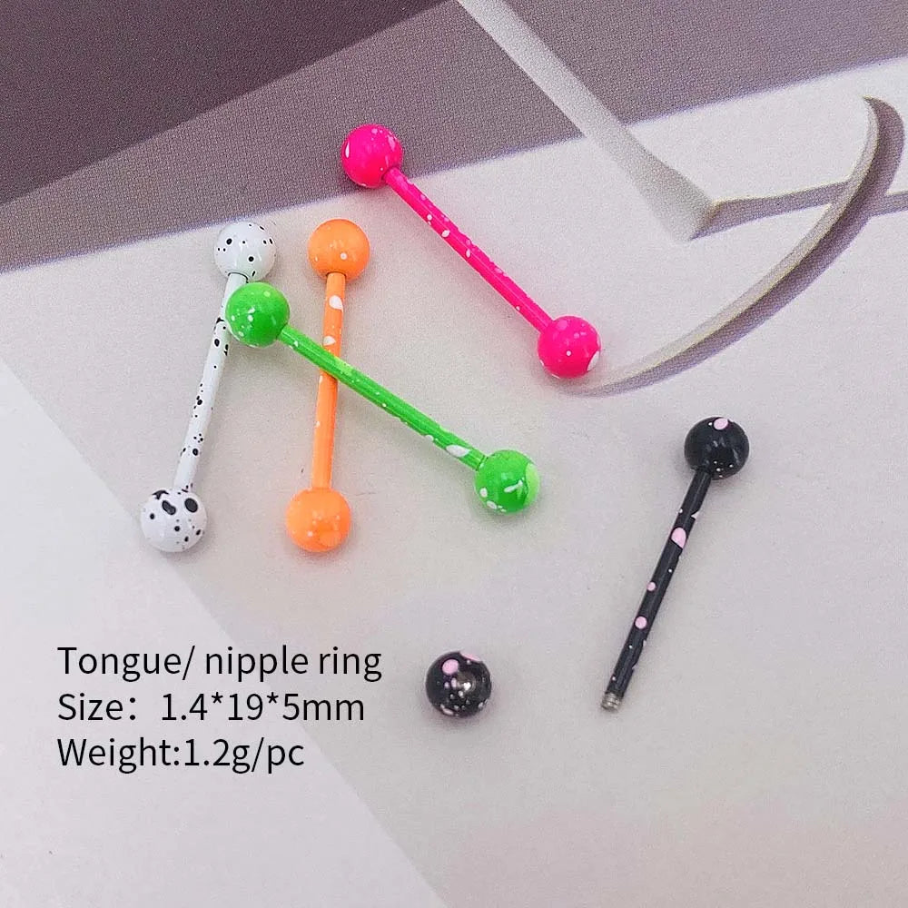 10Pcs/Lot Sexy Mixed Colorful Tongue Rings Surgical Stainless Steel Piercing Tongue Studs  For Women Men Body Piercing Jewelry Viralgem Store