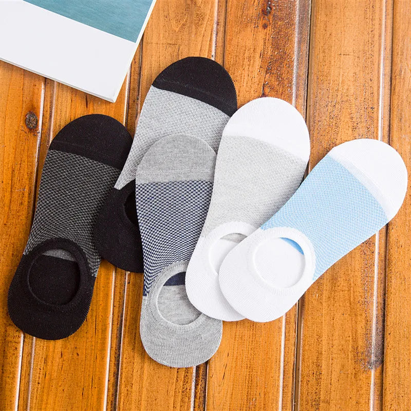 5Pairs Fashion high quality man Non-slip Silicone Invisible Compression Socks Male Ankle Sock Breathable Meias Cotton Boat Socks