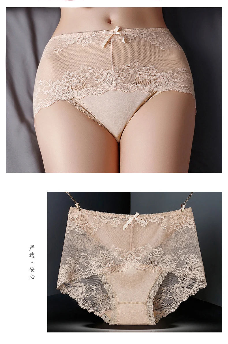 7Pcs Cotton Women's underwear lace transparent panties comfortable antibacterial plus size pants female sexy lingerie
