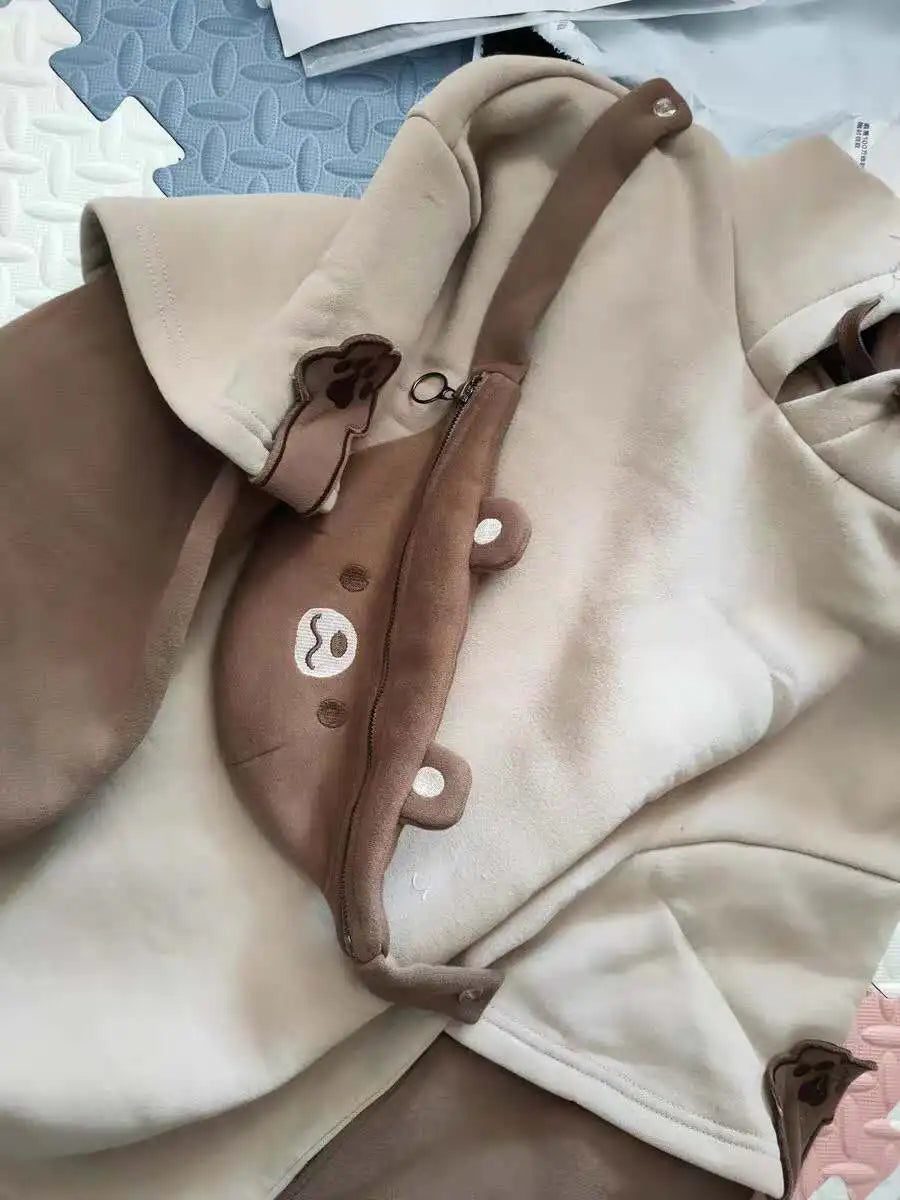 2XL Kawaii Hoodie Harajuku Bear Hooded Sweatshirt Women Korean Long Sleeve Oversized s Sweet Y2K Warm Winter Anime