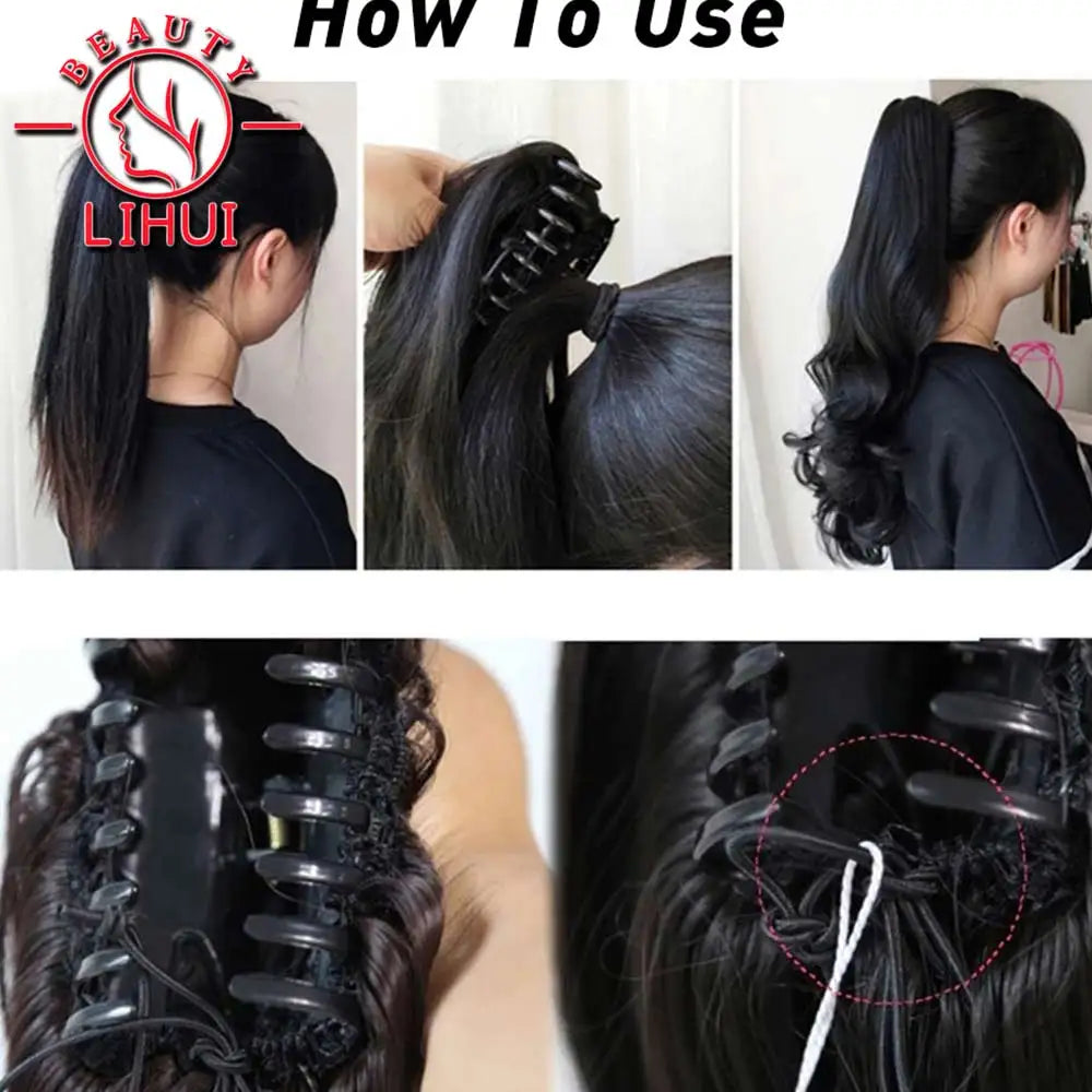 22" Synthetic Women Claw on Ponytail Clip in Hair Extensions Straight Style Pony Tail Hairpiece Ombre Brown Blonde Viralgem Store