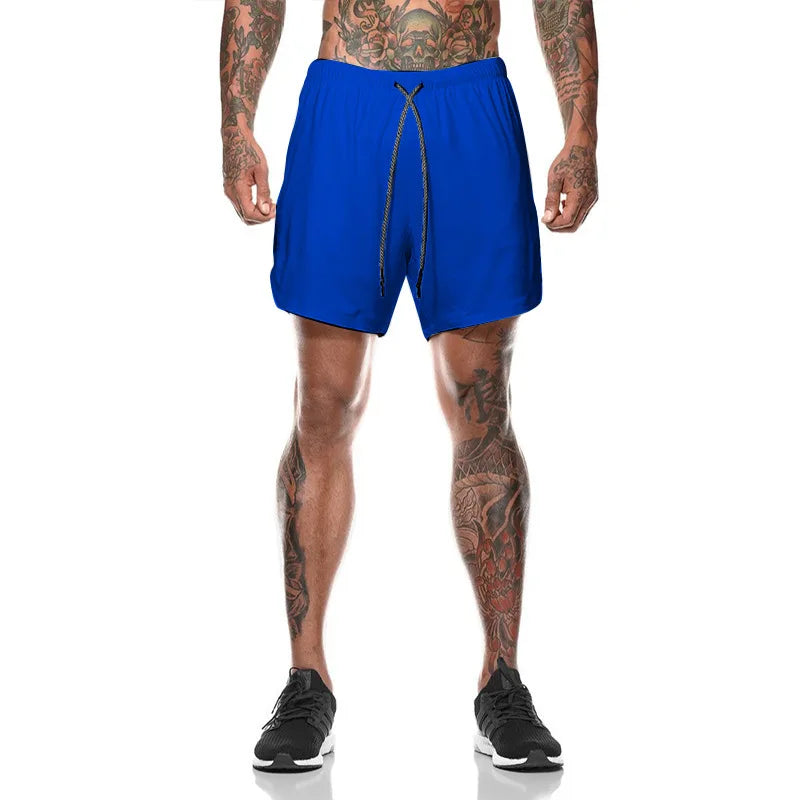 2024 European Men's Sports Summer New Double Layer Mobile Phone Pants Gym Exercise Jogging Training Shorts