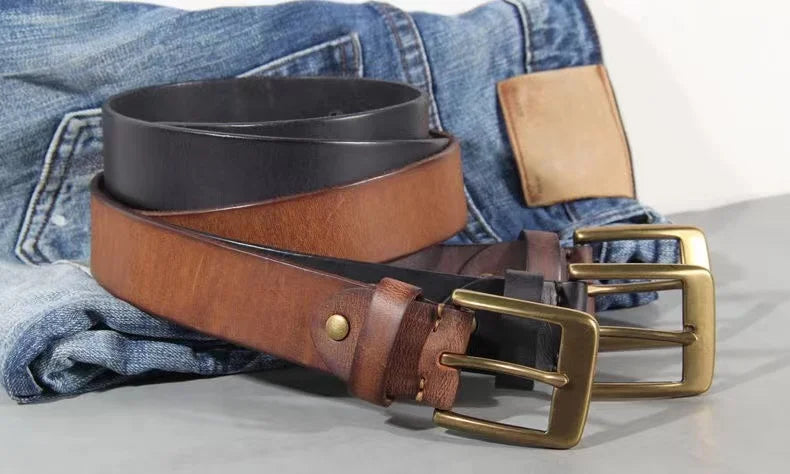 Vintage Luxury Handmade Leather Copper Buckle Man's Belt Cinturon Gotico Cowhide Retro All-match Casual Jeans Soft Belt ABC Viralgem Store